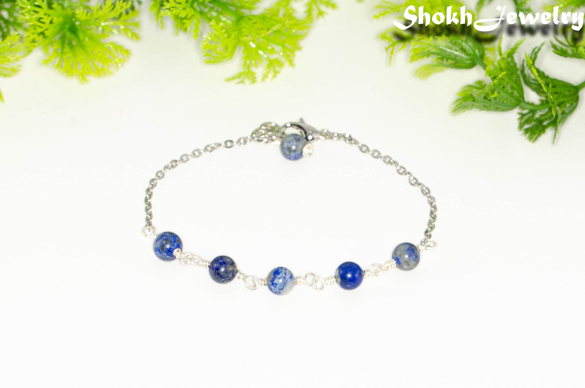 Lapis Lazuli and Stainless Steel Chain Bracelet with clasp.