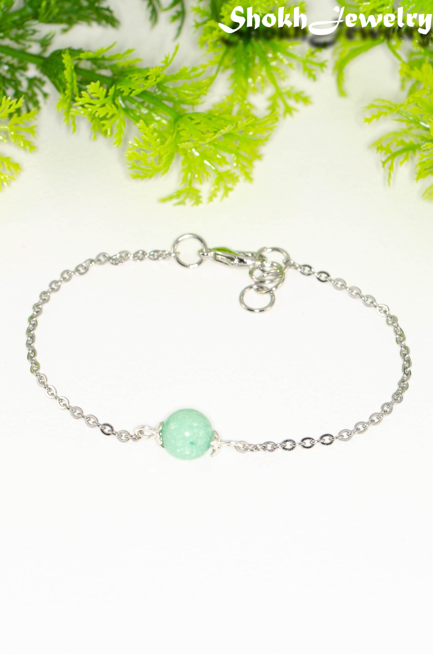 8mm Mint Green Quartz and Chain Anklet.