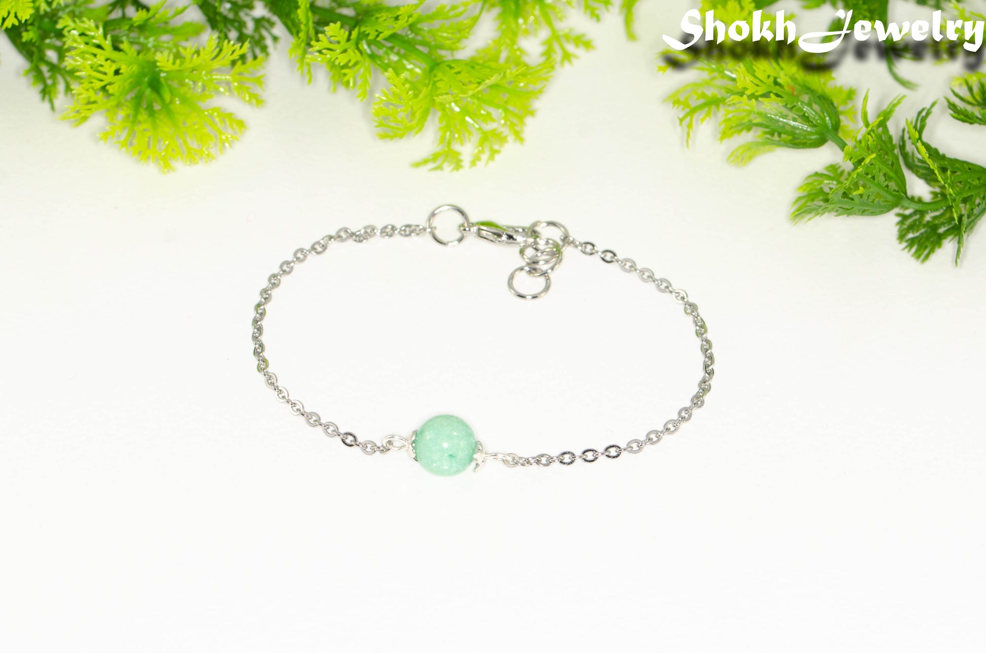 8mm Mint Green Quartz and Chain Anklet.