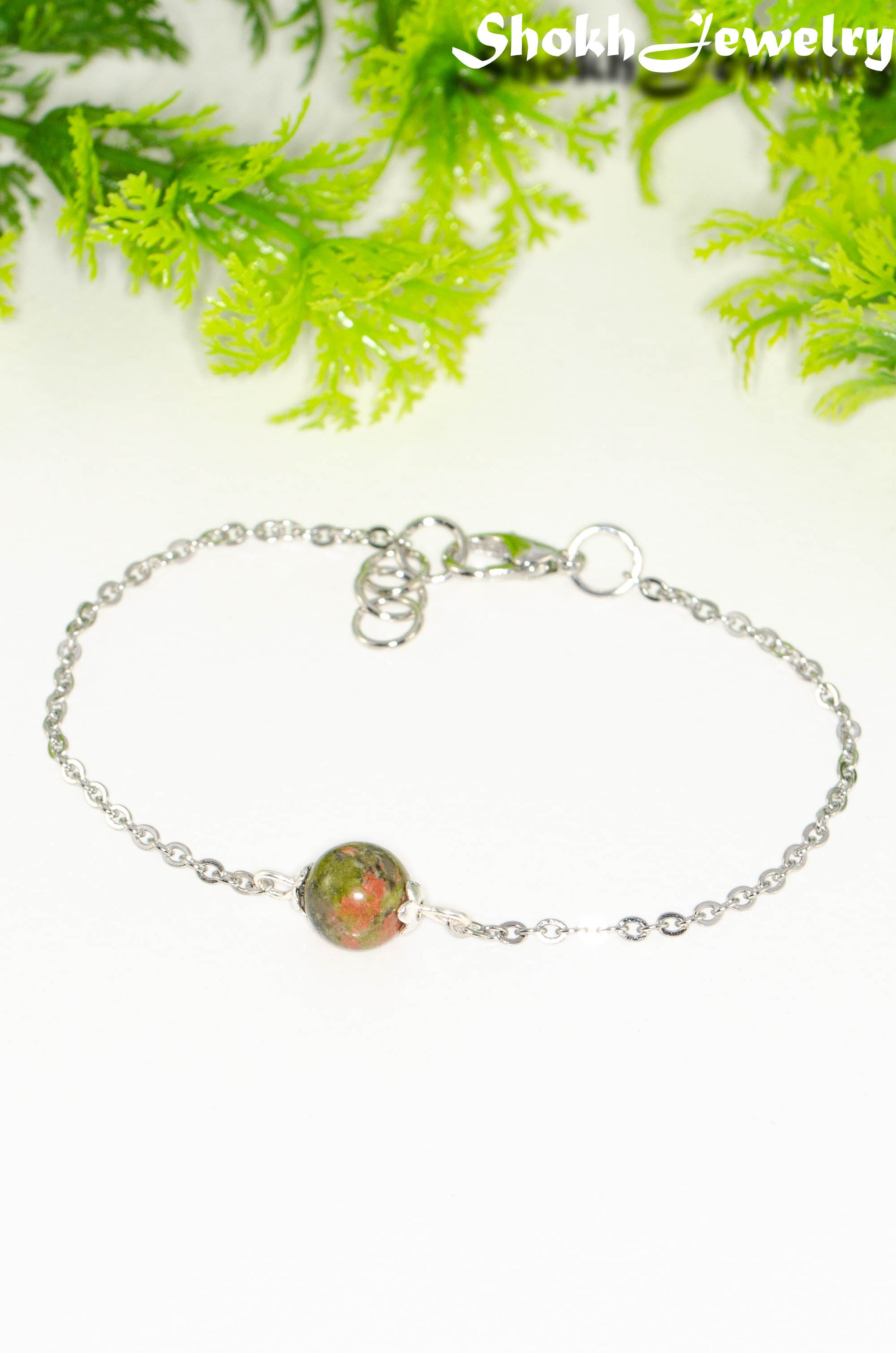 8mm Unakite Jasper and Chain Anklet.