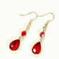 Top view of Red Glass Teardrop Dangle Earrings.