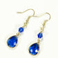 Top view of Blue Glass Teardrop Dangle Earrings.