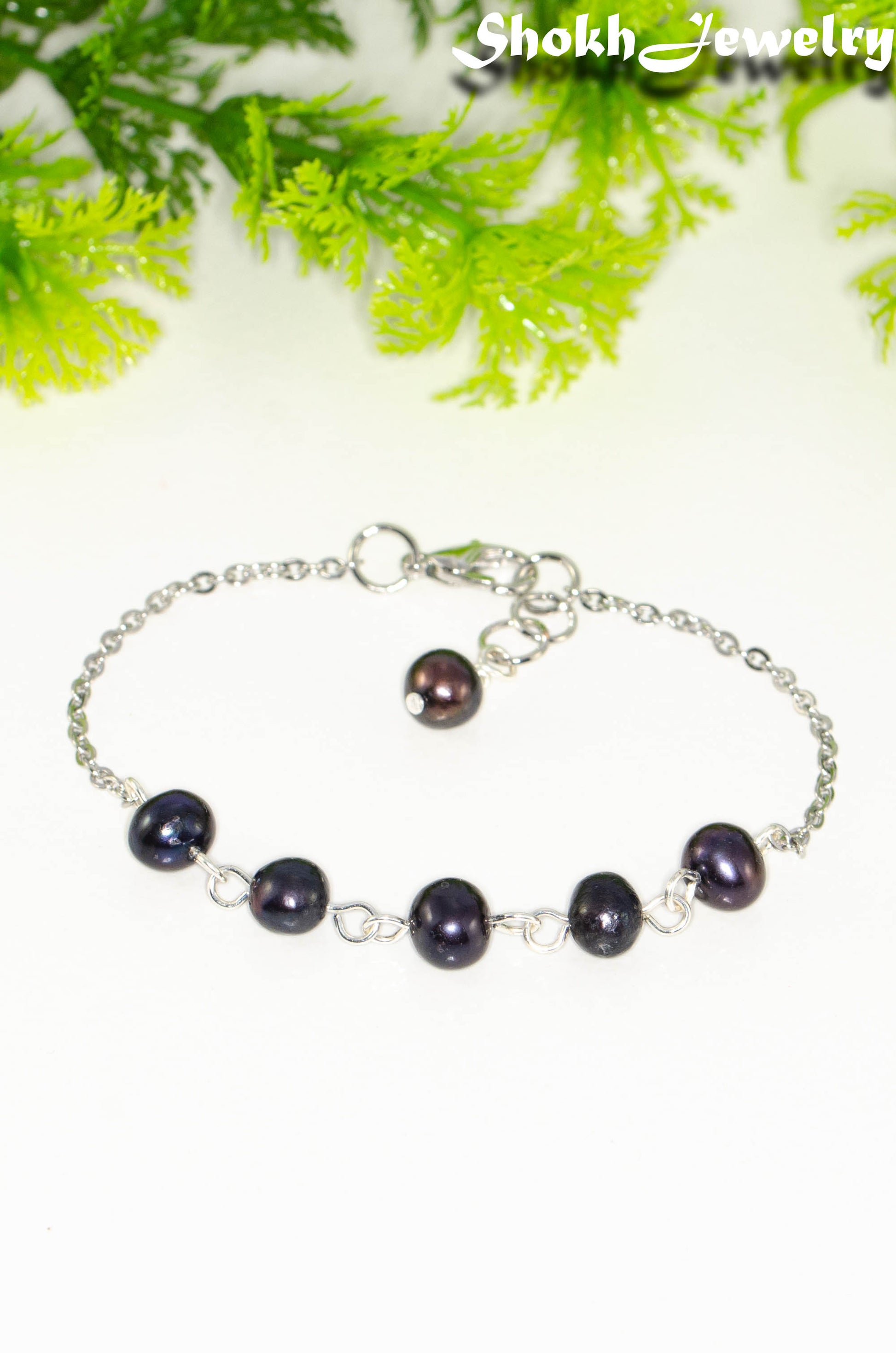 Black Pearl and Stainless Steel Chain Anklet