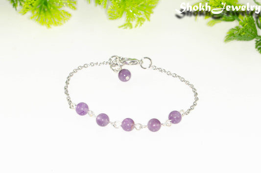 Amethyst and Stainless Steel Chain Anklet.