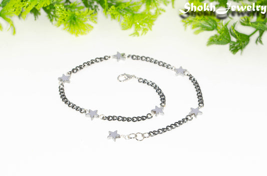 Natural Hematite Star and Black Chain Anklet.
