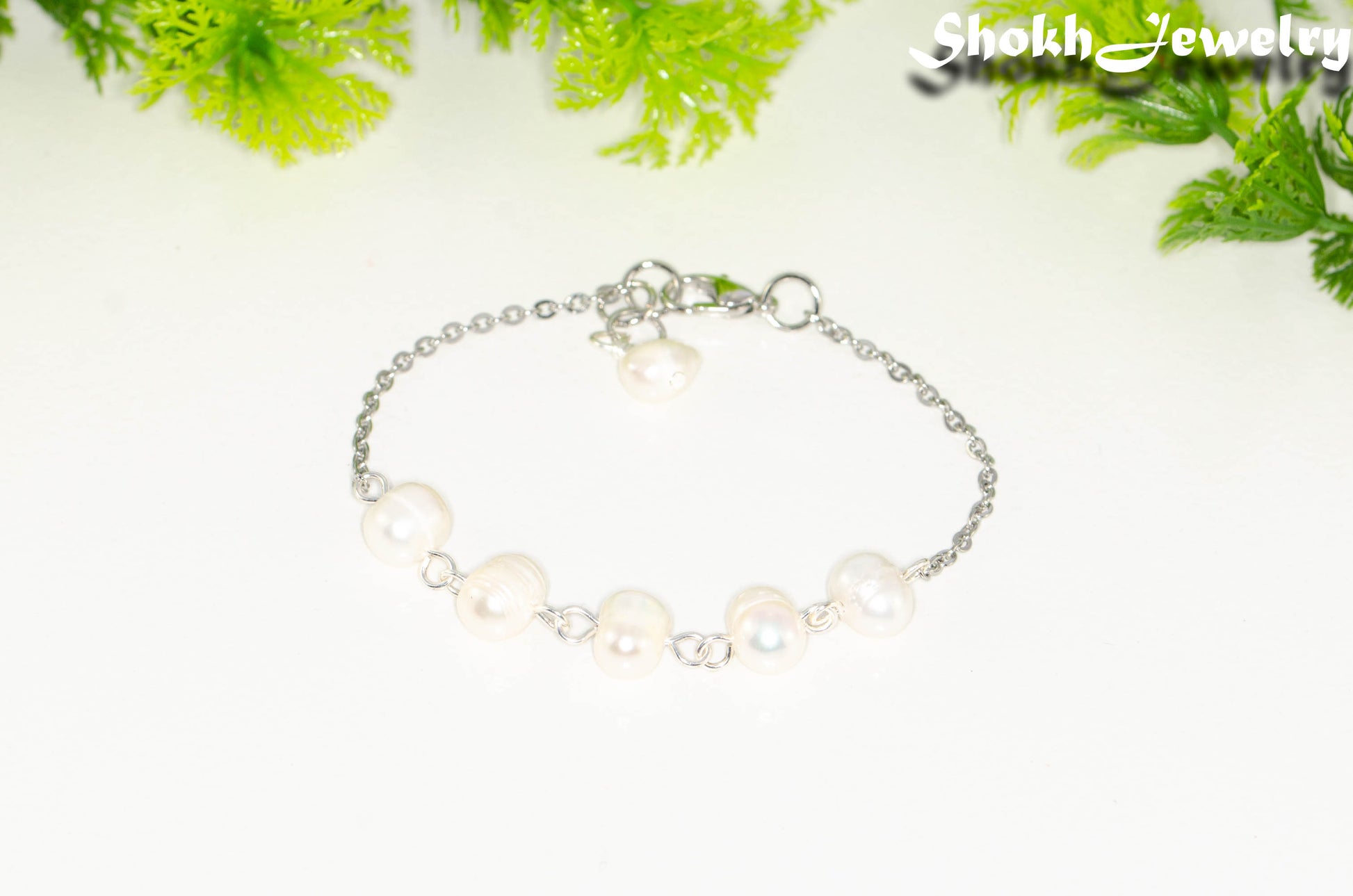 Freshwater Pearl and Stainless Steel Chain Anklet.