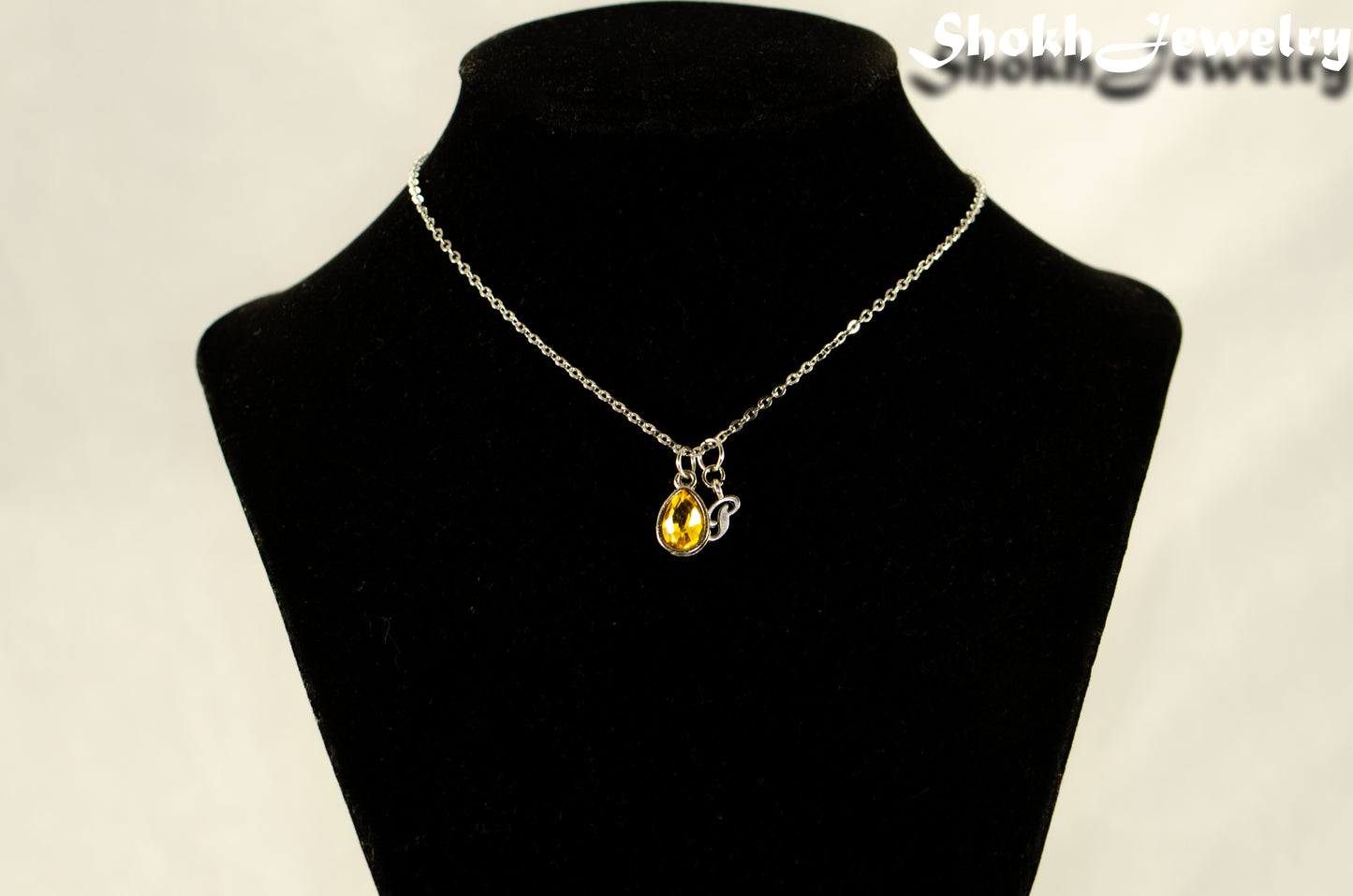 Small Personalized November Birthstone Choker Necklace displayed on a bust.