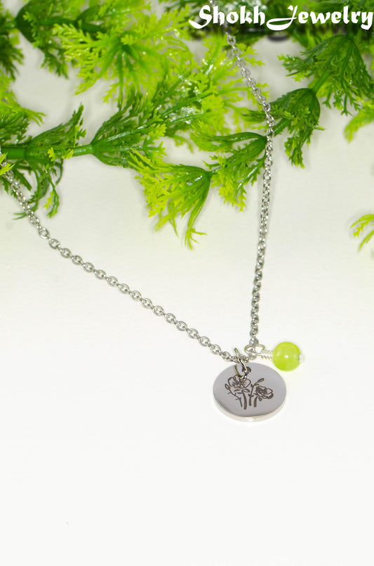 August Birth Flower Necklace with Peridot Birthstone Pendant