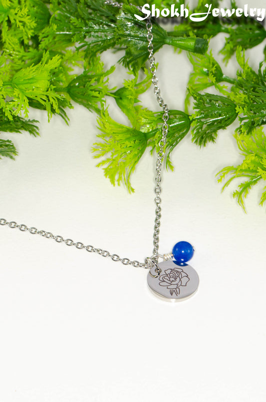 September Birth Flower Necklace with Sapphire Birthstone Pendant