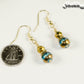 Small Patina Blue Glass Bead Dangle Earrings