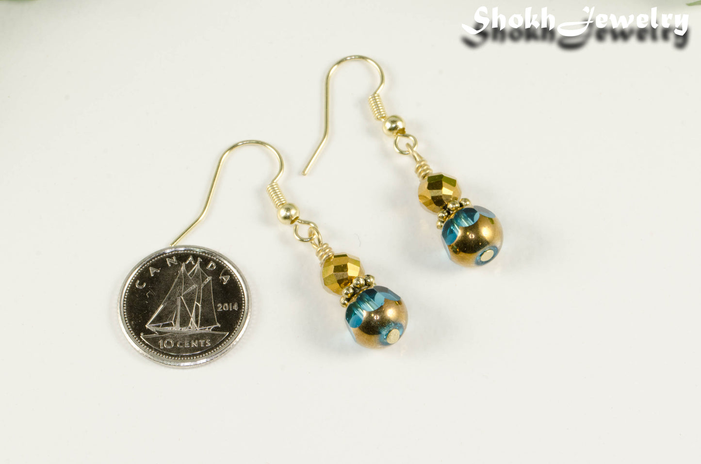 Small Patina Blue Glass Bead Dangle Earrings