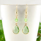 Close up for Green Glass Teardrop Dangle Earrings.