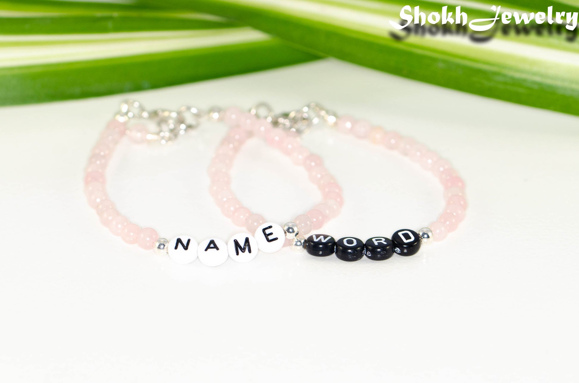 Colour options for Personalized Rose Quartz Bracelet with Clasp.