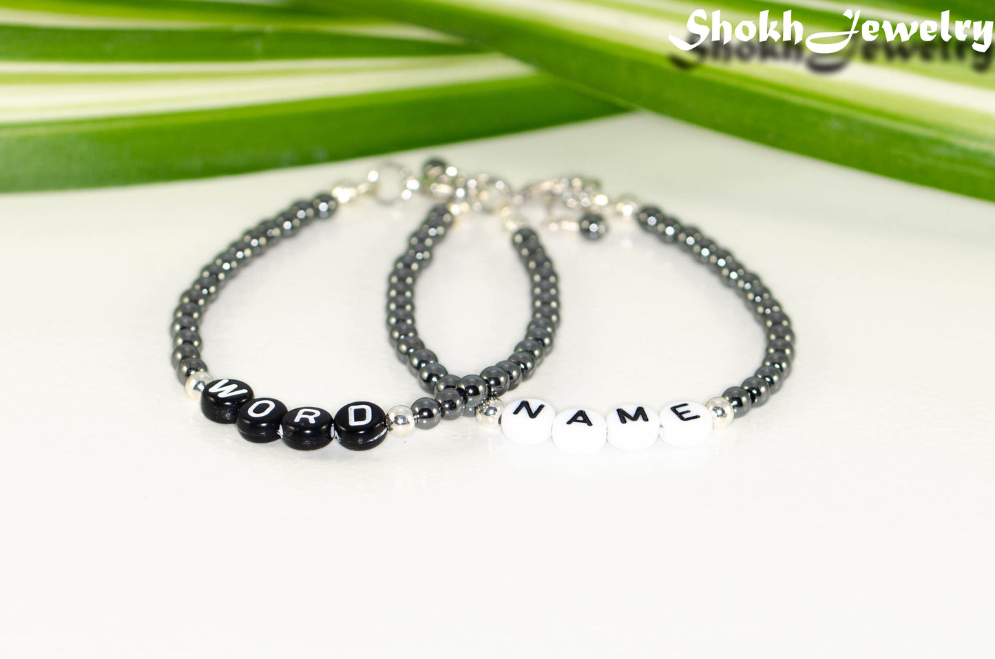 Colour options for Personalized Hematite Stone Bracelet with Clasp.