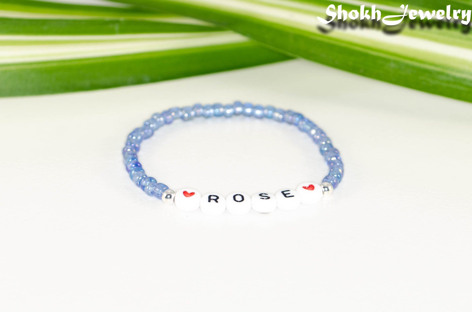 Blue Seed Beads Name Bracelet.