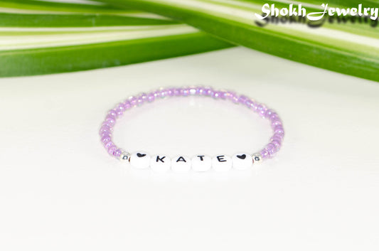 Purple Seed Beads Name Bracelet.