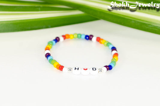 Rainbow seed beads Bracelet with Initials.