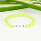 Lime Green Seed Beads Bracelet with Initials.