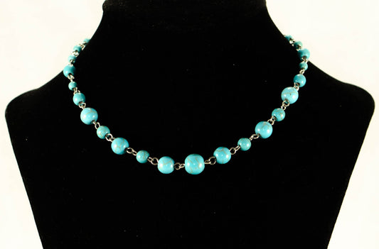 Handmade Turquoise Howlite Link Choker Necklace displayed on a bust.