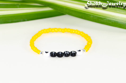 Yellow Seed Beads Name Bracelet.
