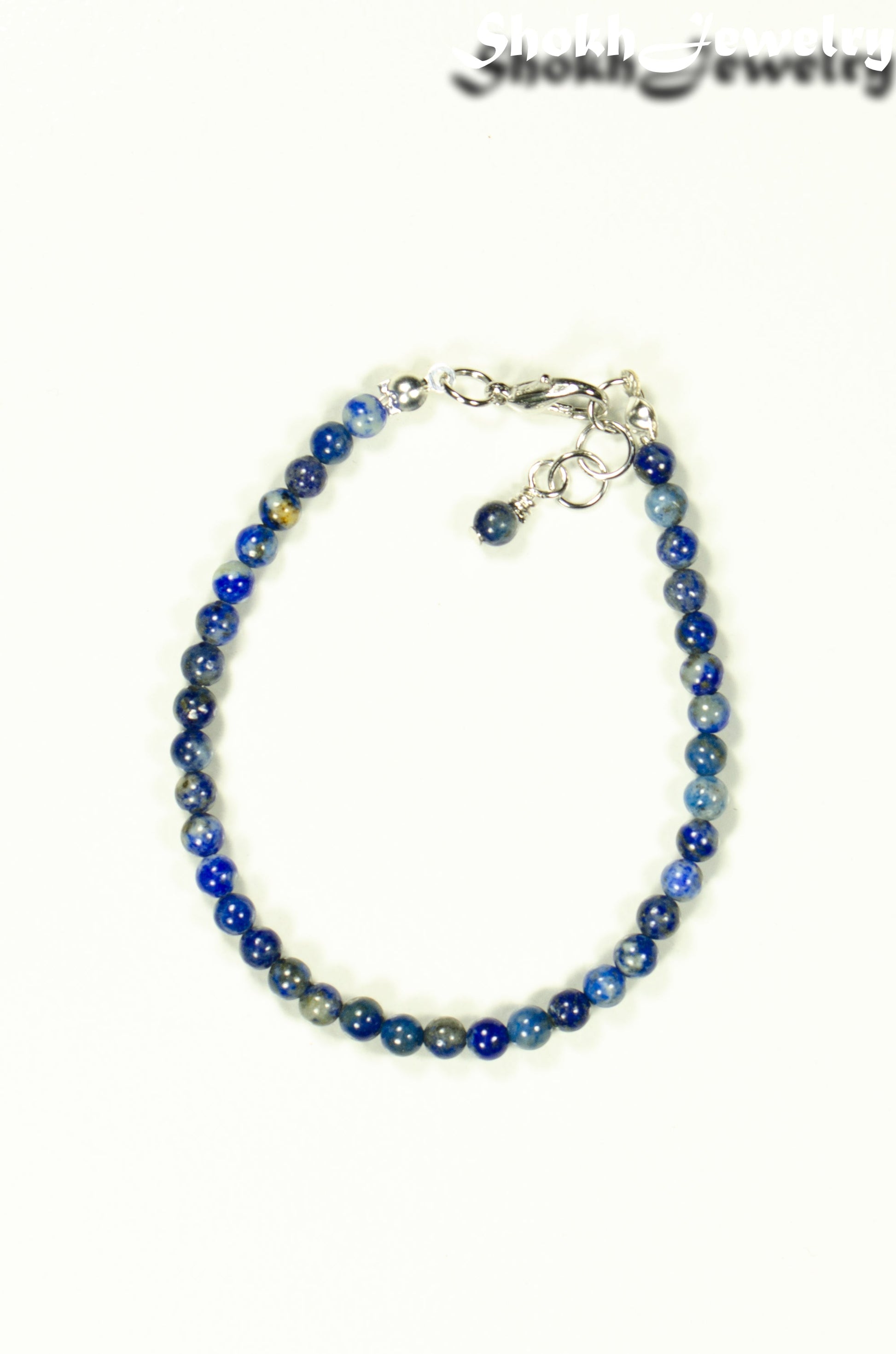 Top view of 4mm Lapis Lazuli Anklet with Clasp