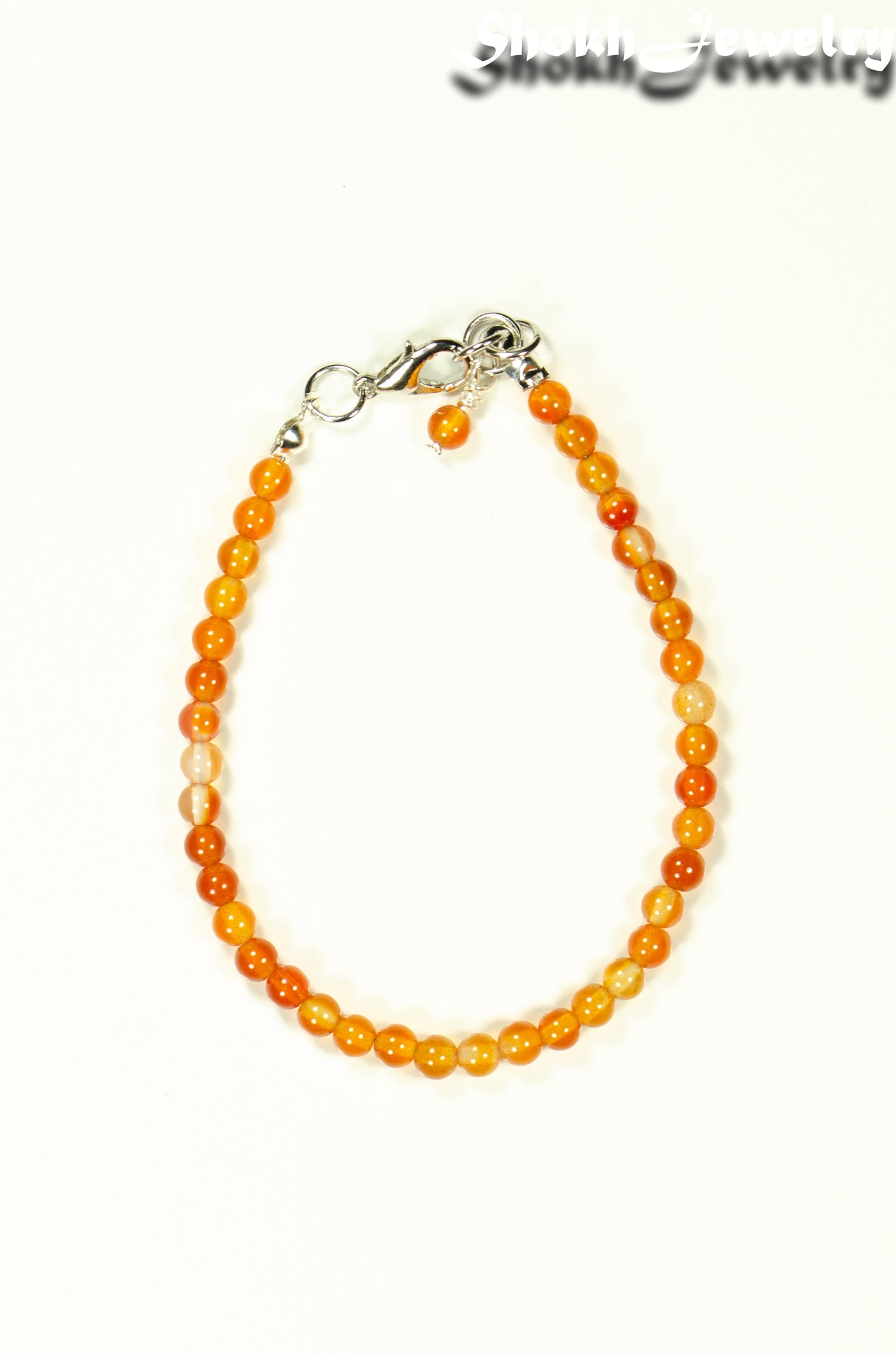 Top view of 4mm Carnelian Crystal Anklet with Clasp.