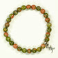 Top view of 6mm Unakite Bracelet with Initial.