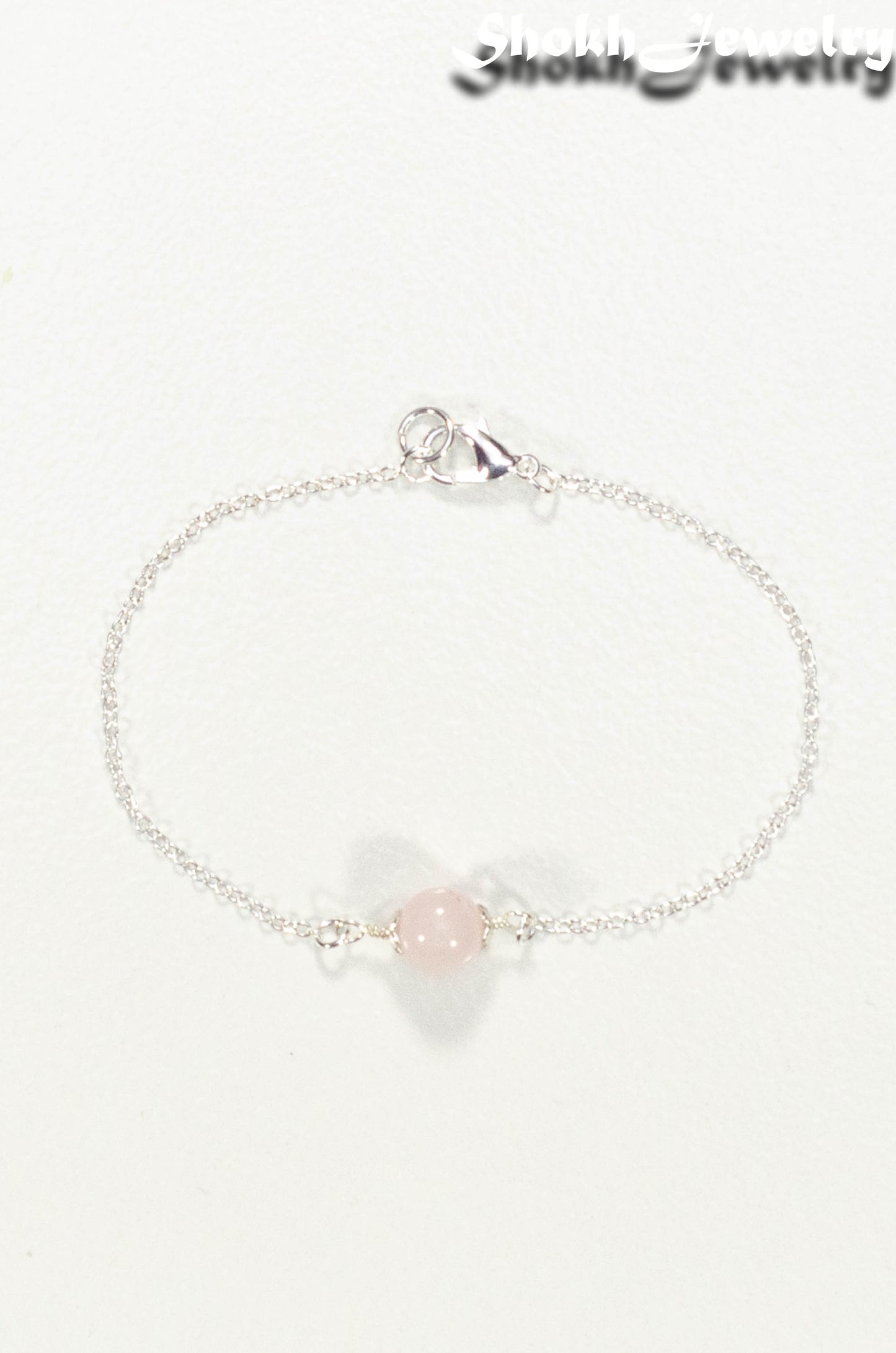 Top view of Minimal Rose Quartz Bracelet.