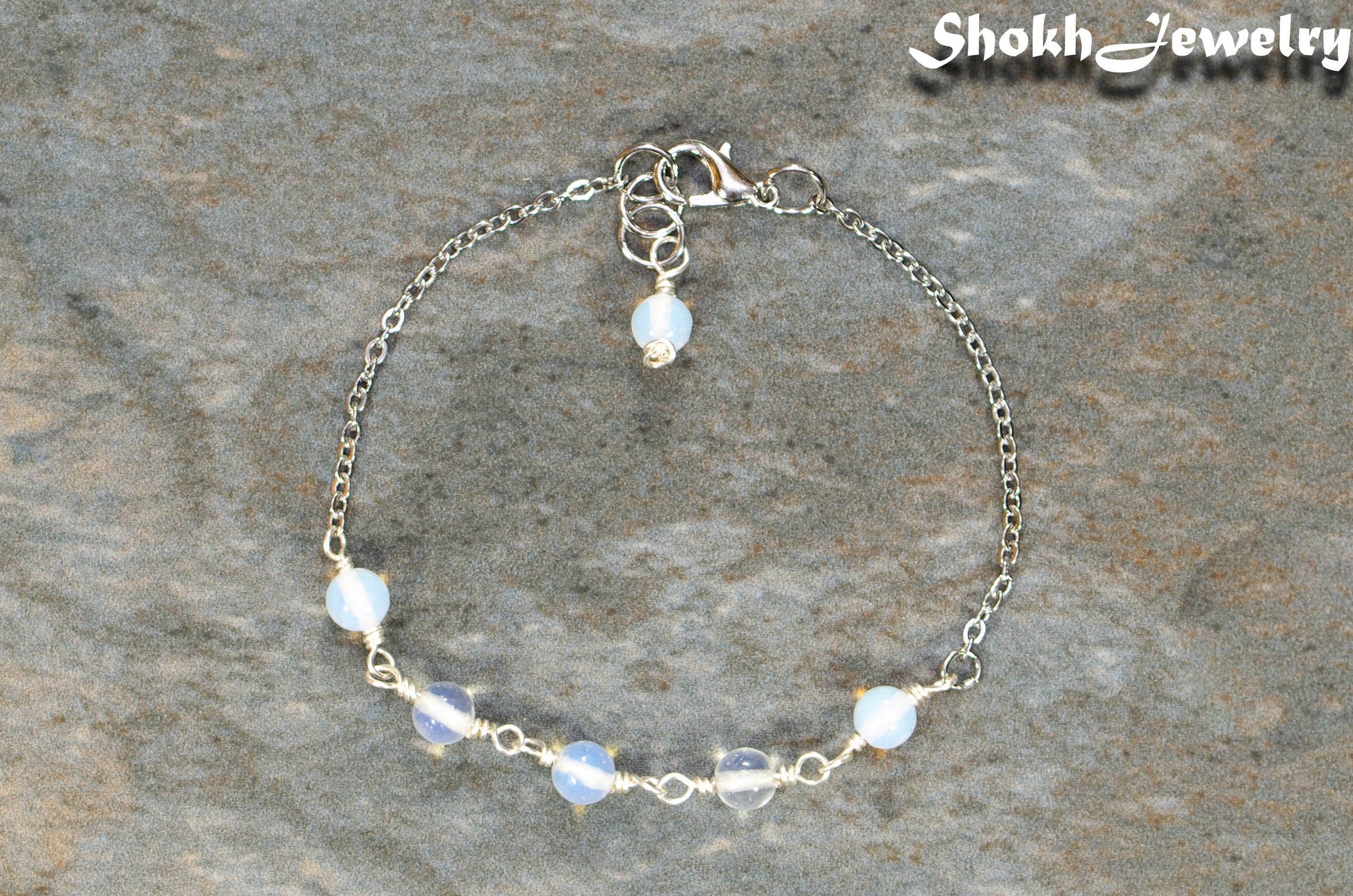 White Opal and Stainless Steel Chain Bracelet for women.