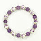 Top view of Amethyst and Purple Flower Ceramic Bead Bracelet.