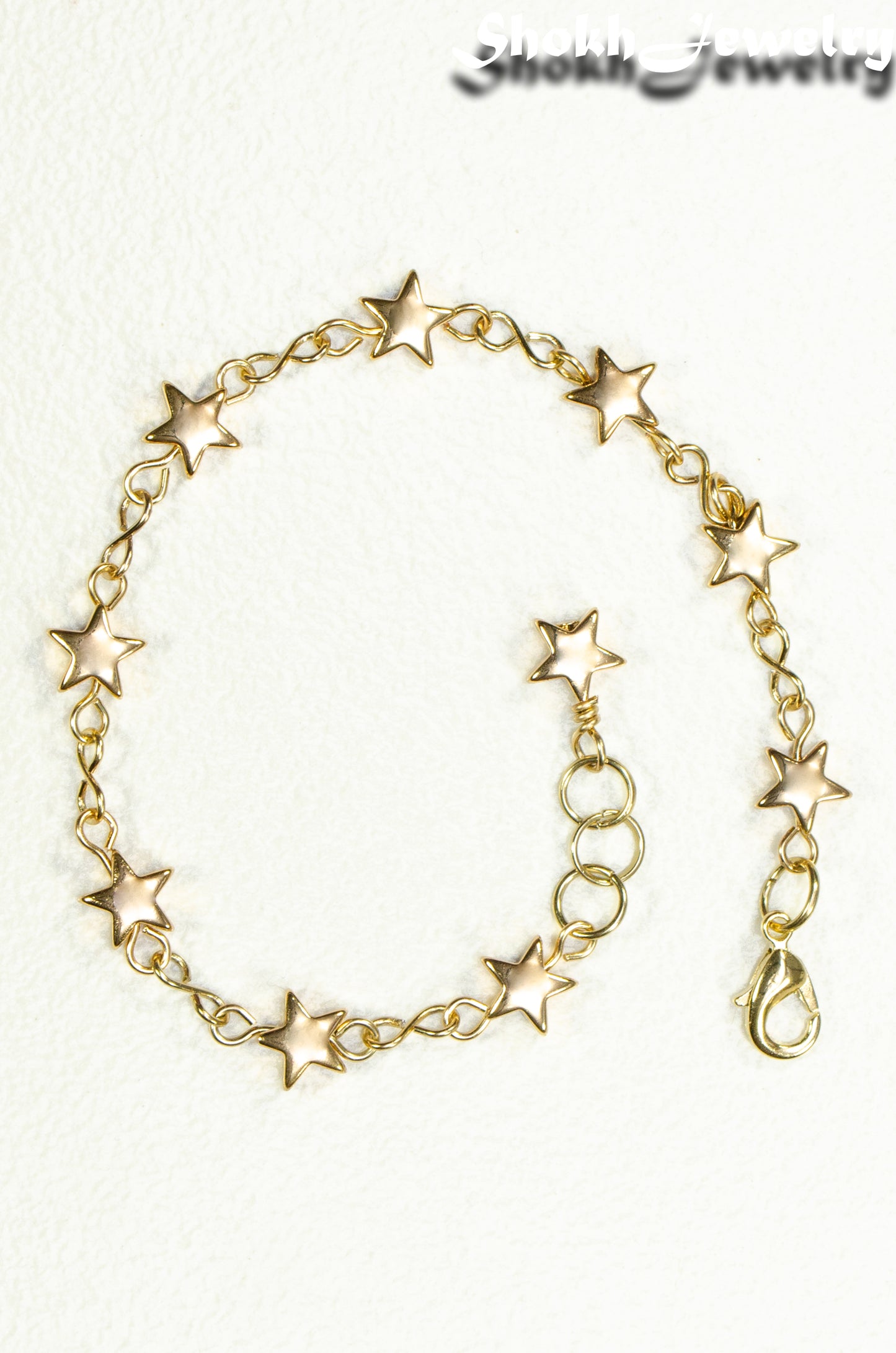 Top view of Gold plated Hematite Star Link Bracelet.