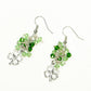 Top view of Lucky Four Leaf Clover Charm and Green Glass Bead Earrings.