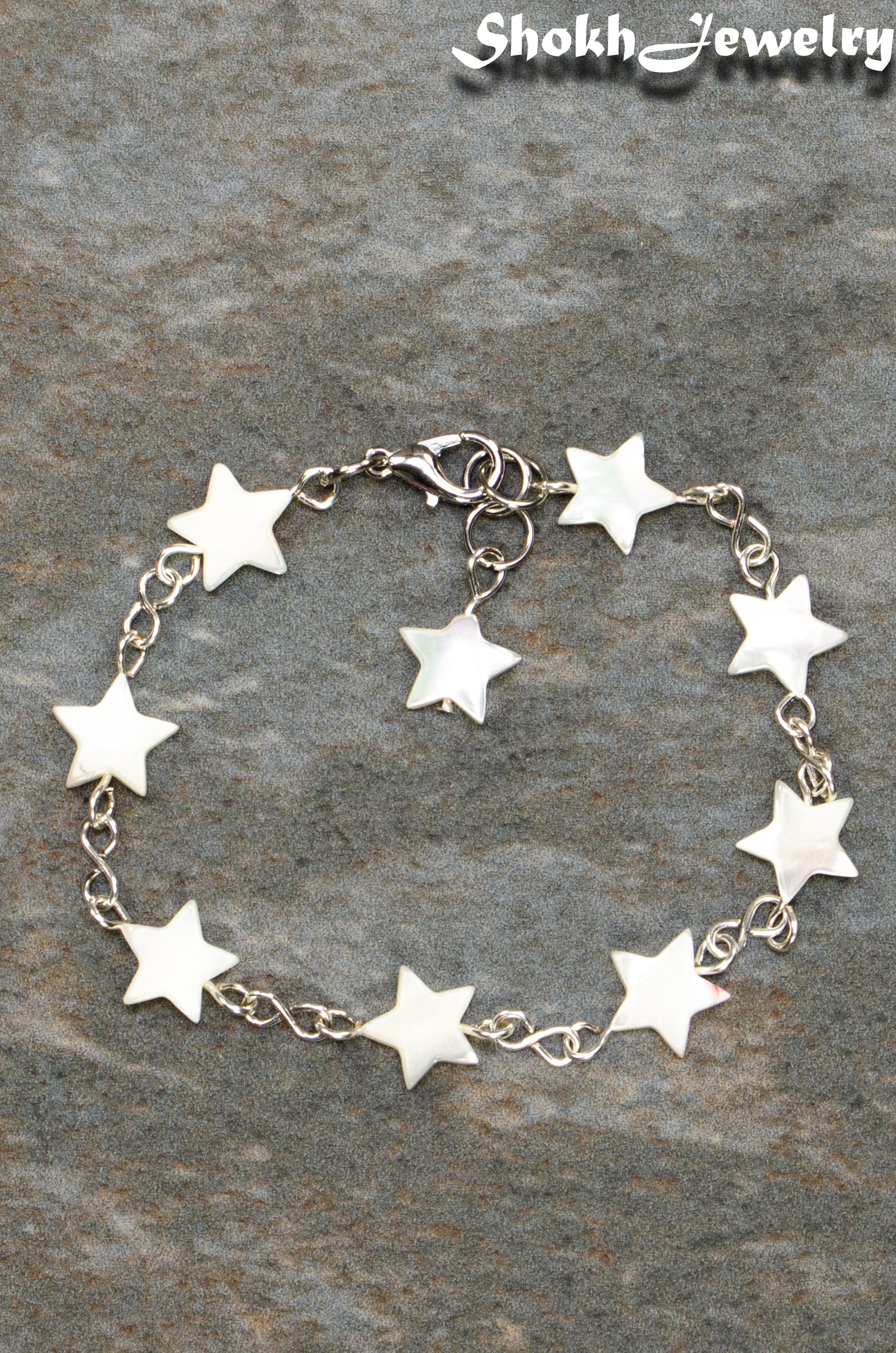 Top view of Natural Seashell Star Link Bracelet.