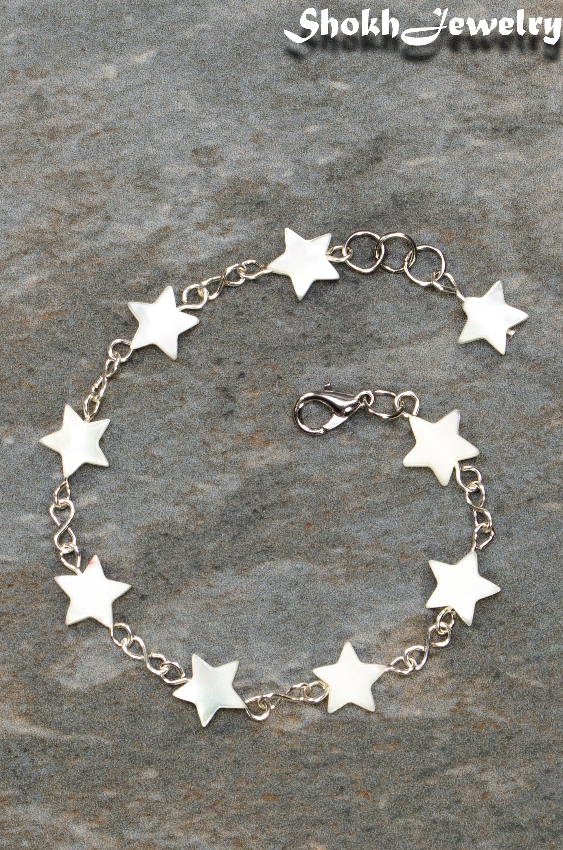 Top view of Natural Seashell Star Link Bracelet.