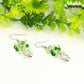 Lucky Four Leaf Clover Charm and Green Glass Bead Earrings.