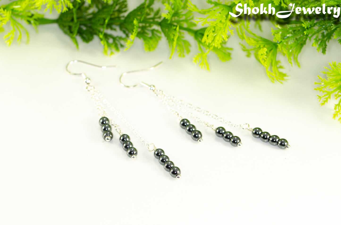 Silver Plated Chain and Natural Hematite Earrings.