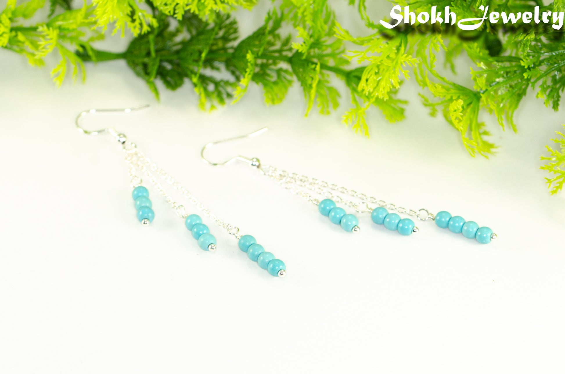 Silver Plated Chain and Turquoise Howlite Earrings.