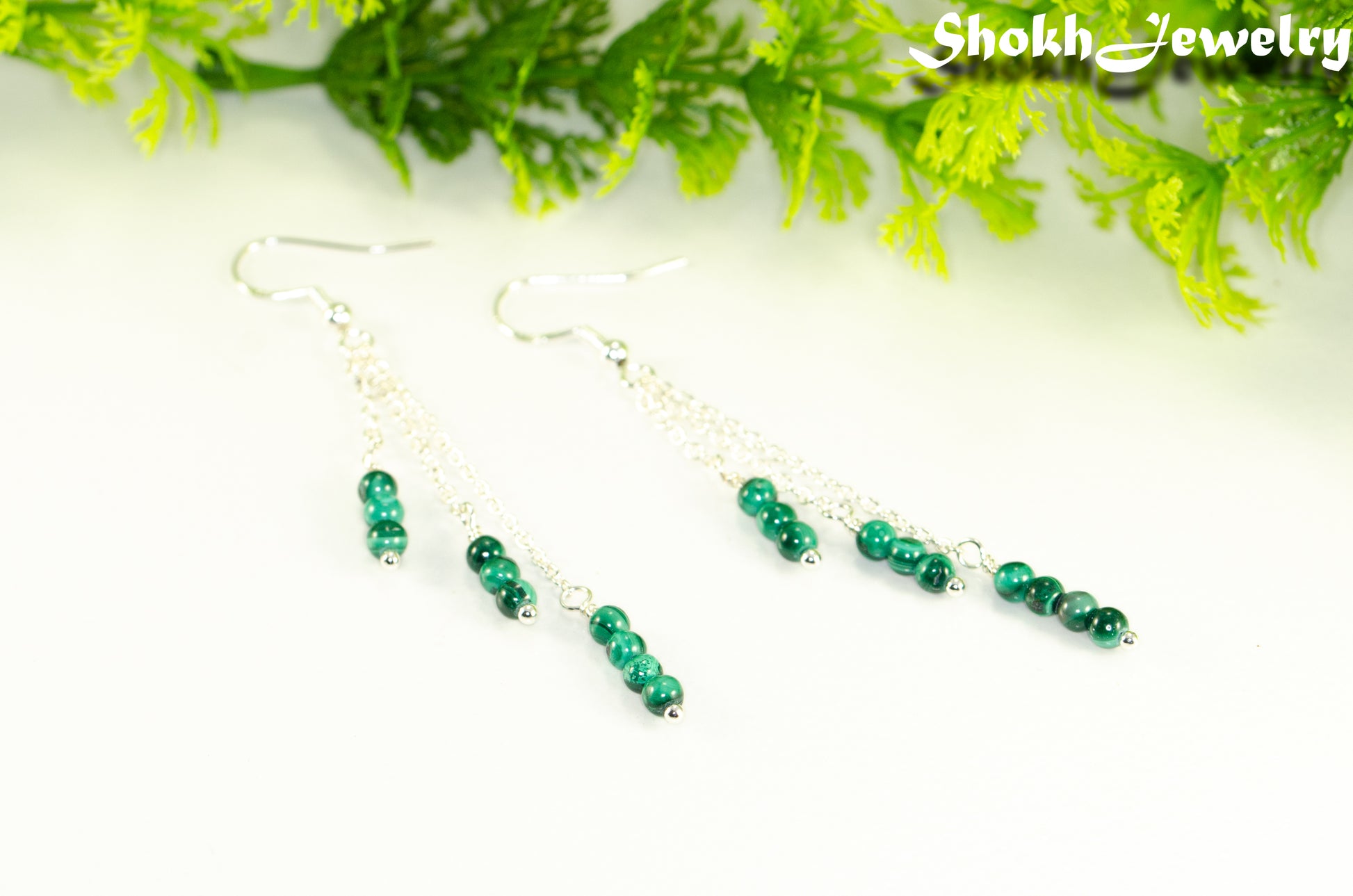 Silver Plated Chain and Malachite Stone Earrings.