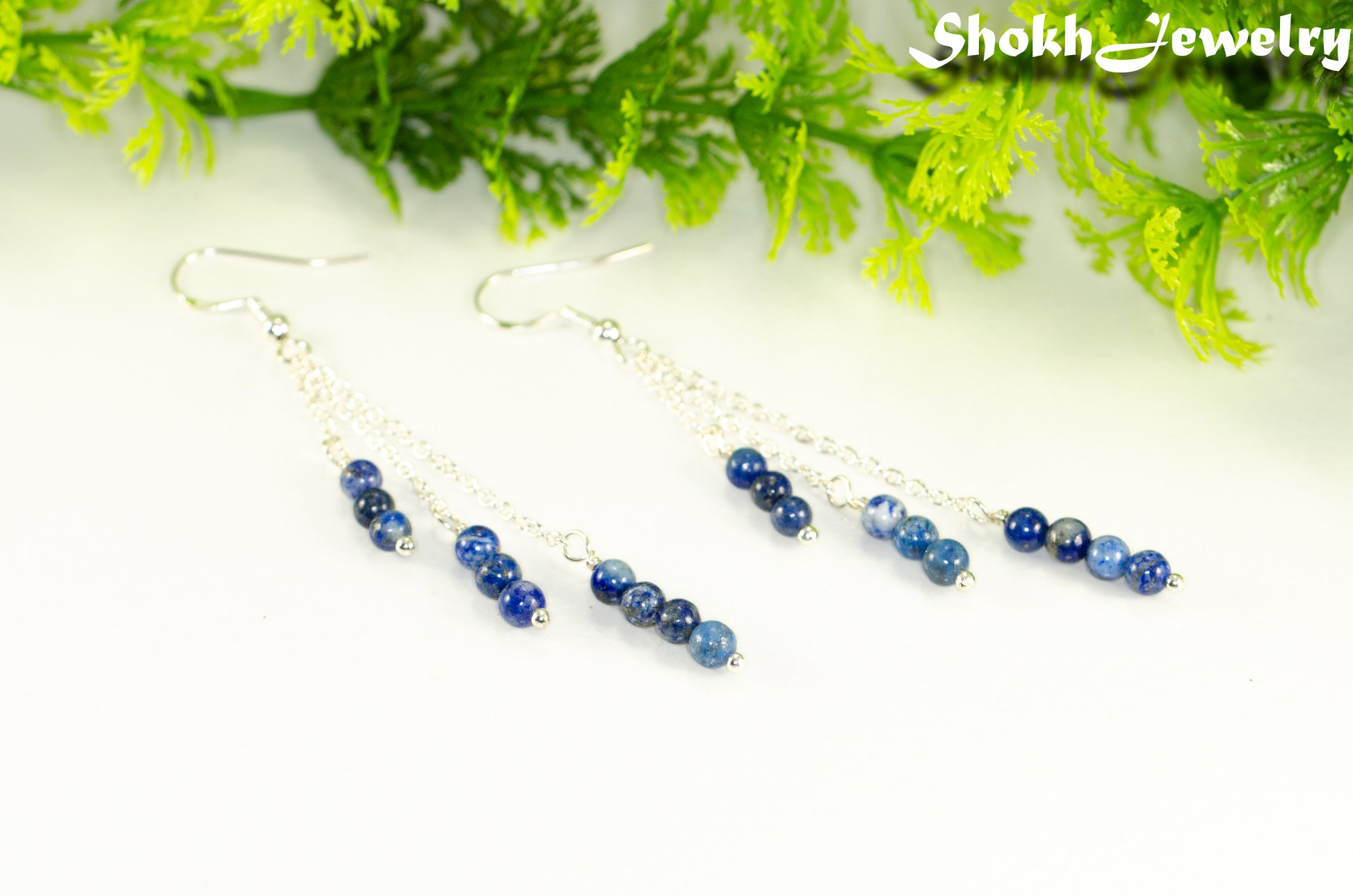 Silver Plated Chain and Lapis Lazuli Stone Earrings.