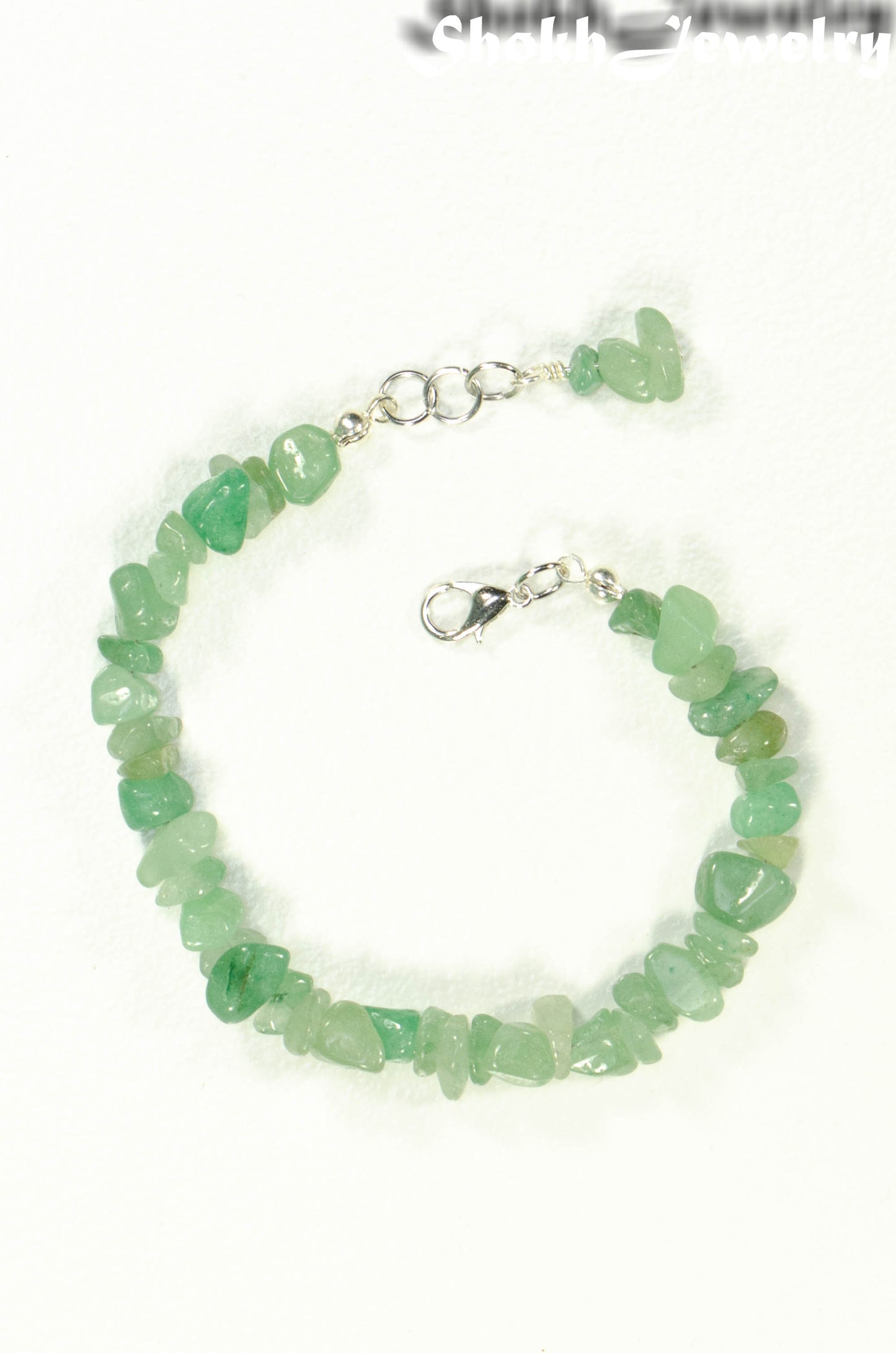 Top view of Natural Green Aventurine Crystal Chip Bracelet.