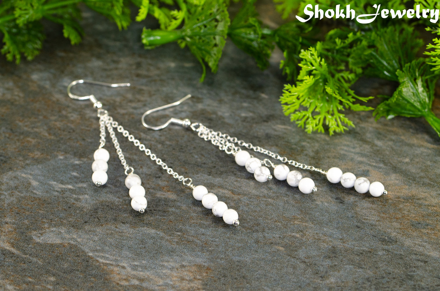 Silver Plated Chain and White Howlite Earrings.