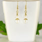 Small Clear Glass Bead Dangle Earrings displayed on a tea cup.