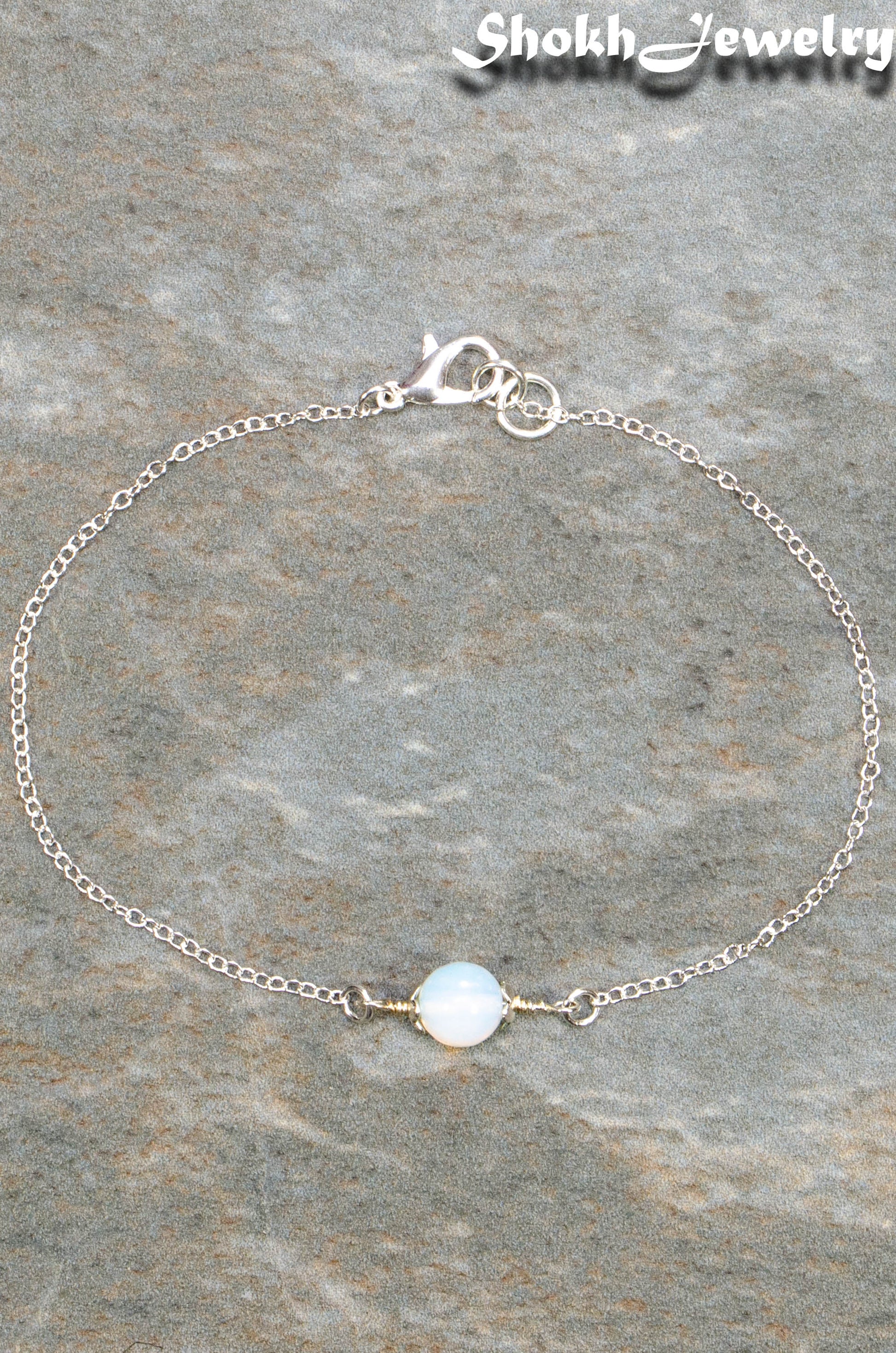 Top view of Minimal White Opal Bracelet.