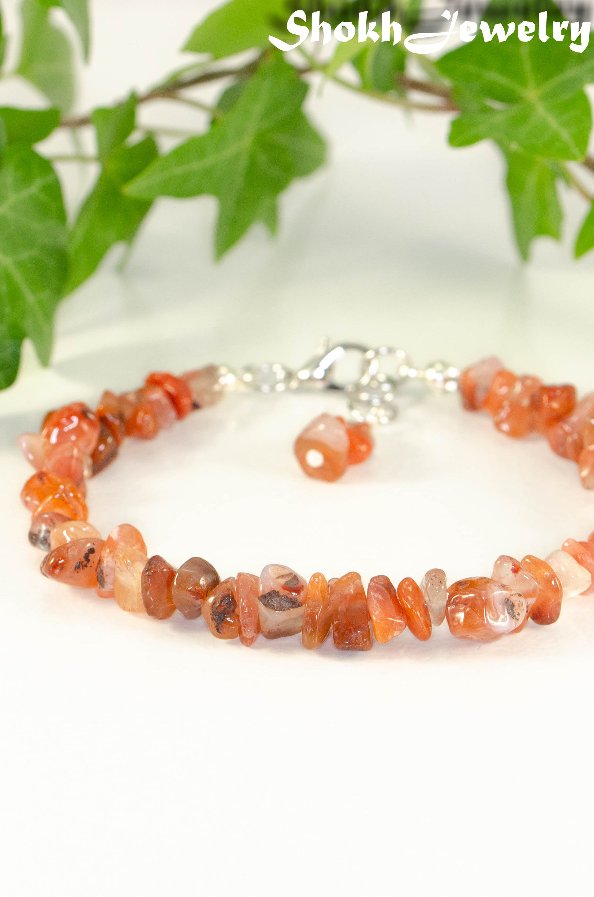 Natural Carnelian Crystal Chip Bracelet.