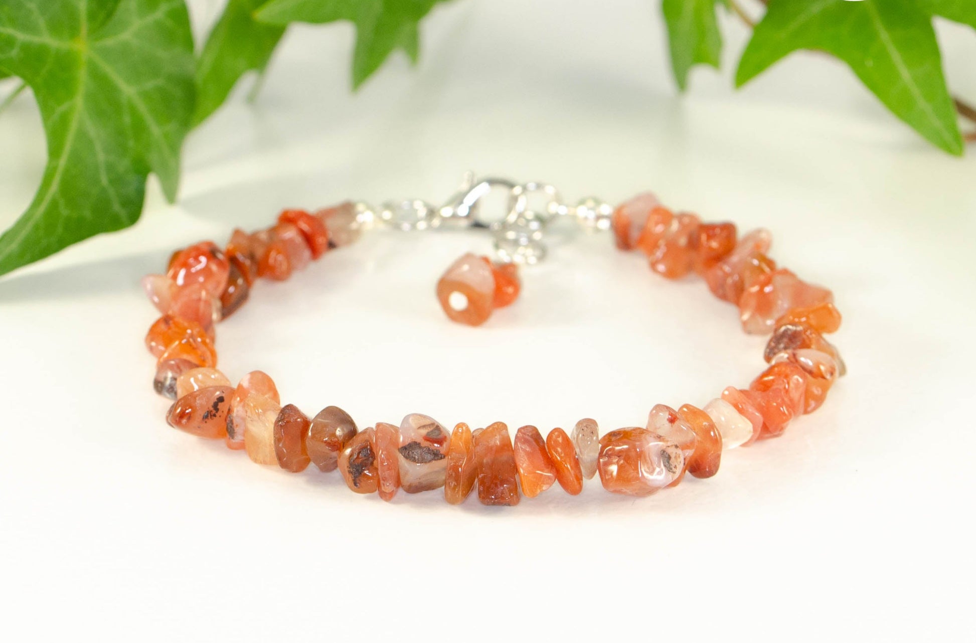 Natural Carnelian Crystal Chip Bracelet.