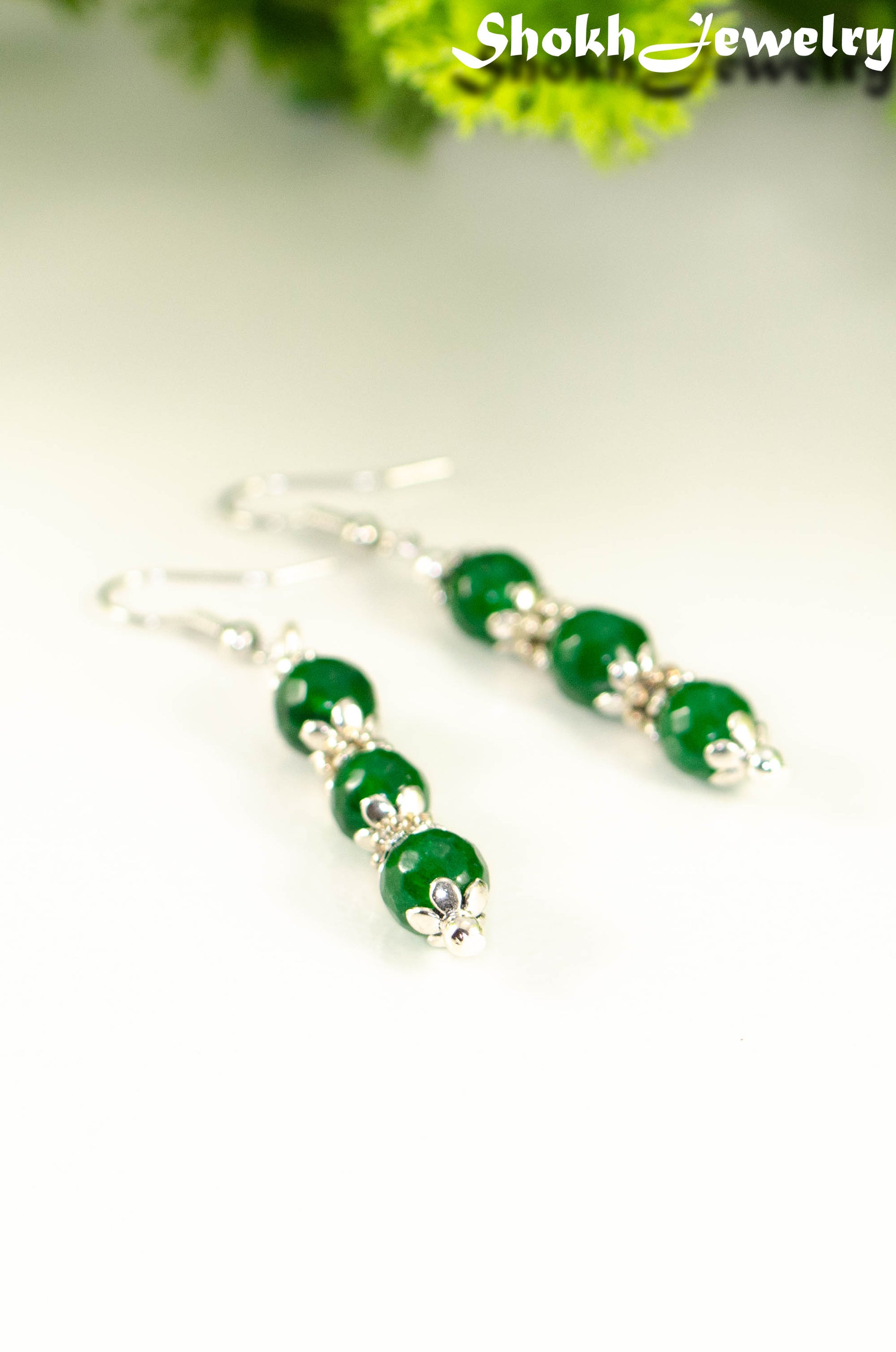 Natural Emerald Beaded Bar Earrings.