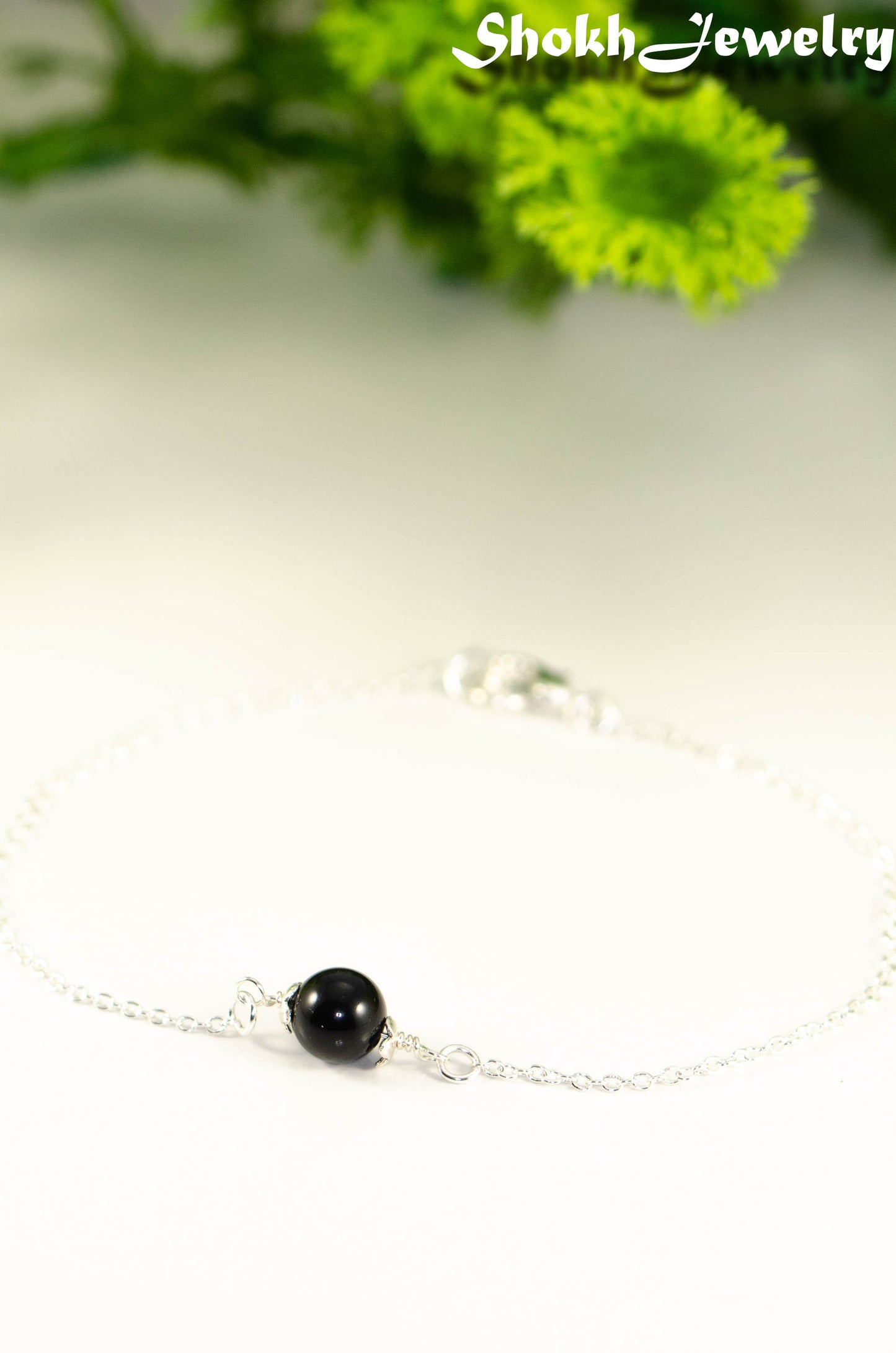 Close up of Minimal Black Onyx Bracelet.