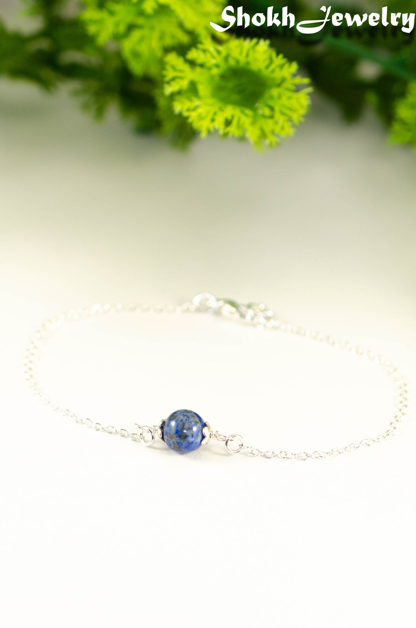 Close up of Minimal Lapis Lazuli Bracelet.