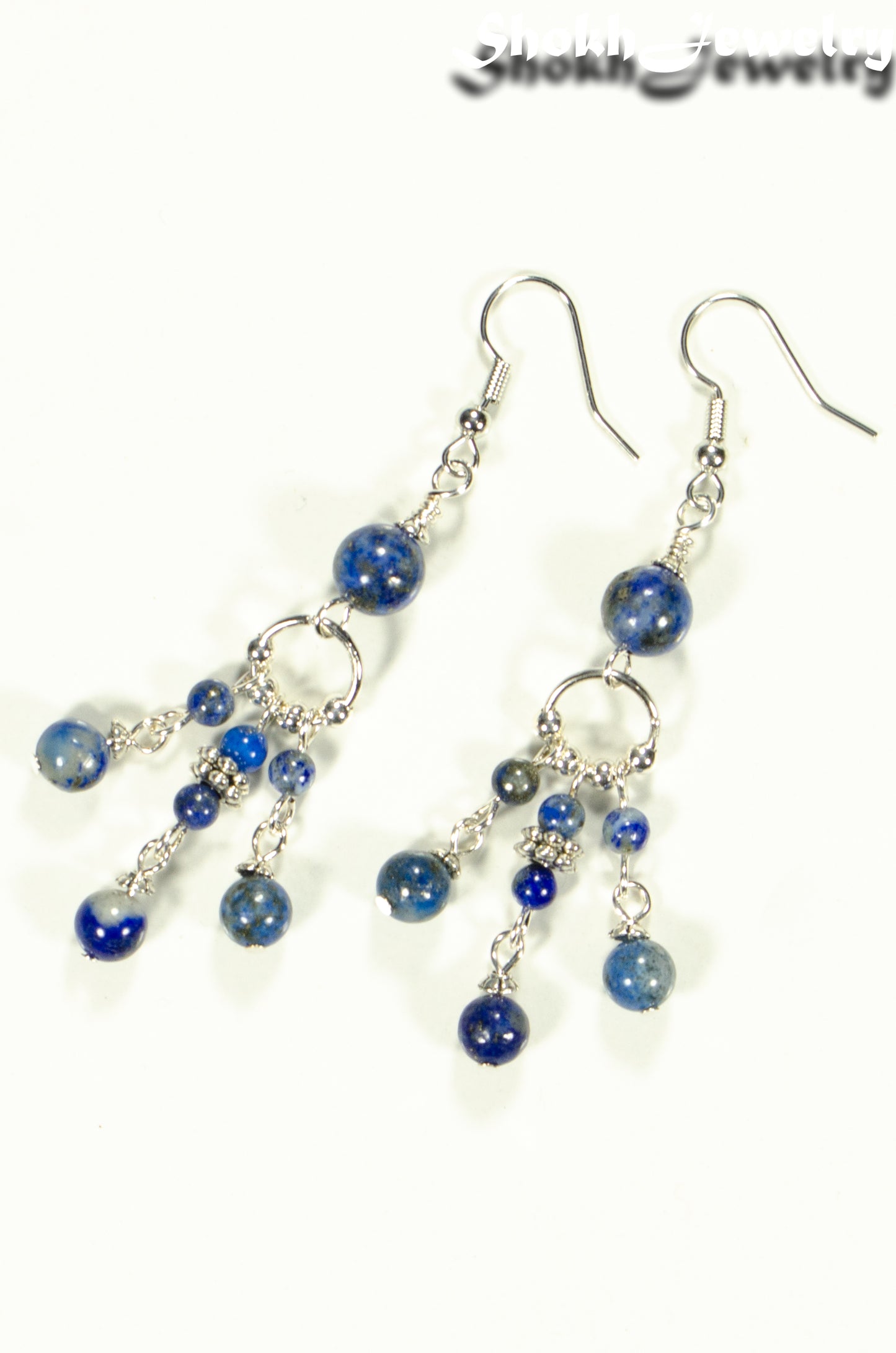 Top view of Statement Lapis Lazuli Chandelier Earrings.