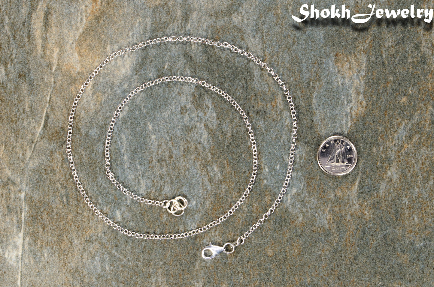 2.5mm Silver Plated Dainty Chain Choker Necklace beside a dime.